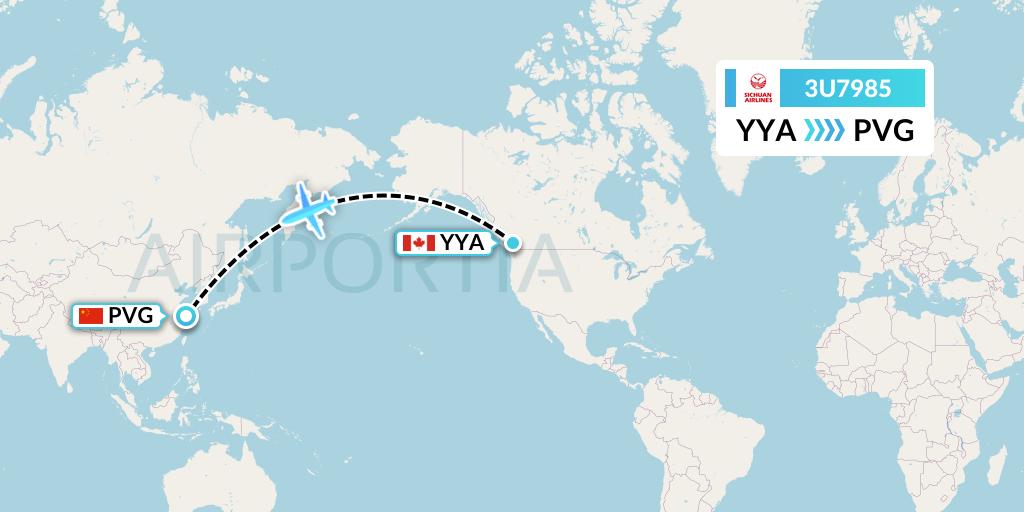 3U7985 Sichuan Airlines Flight Map: Big Bay Yacht Club to Shanghai