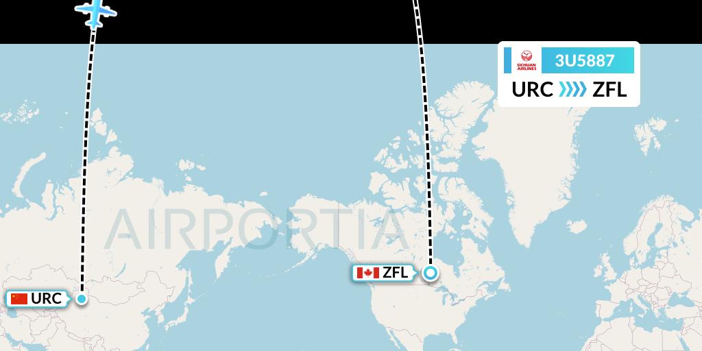 3U5887 Sichuan Airlines Flight Map: Urumqi to South Trout Lake