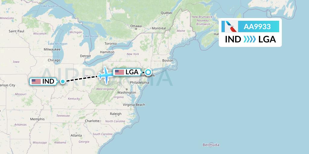 AA9933 American Airlines Flight Map: Indianapolis to New York