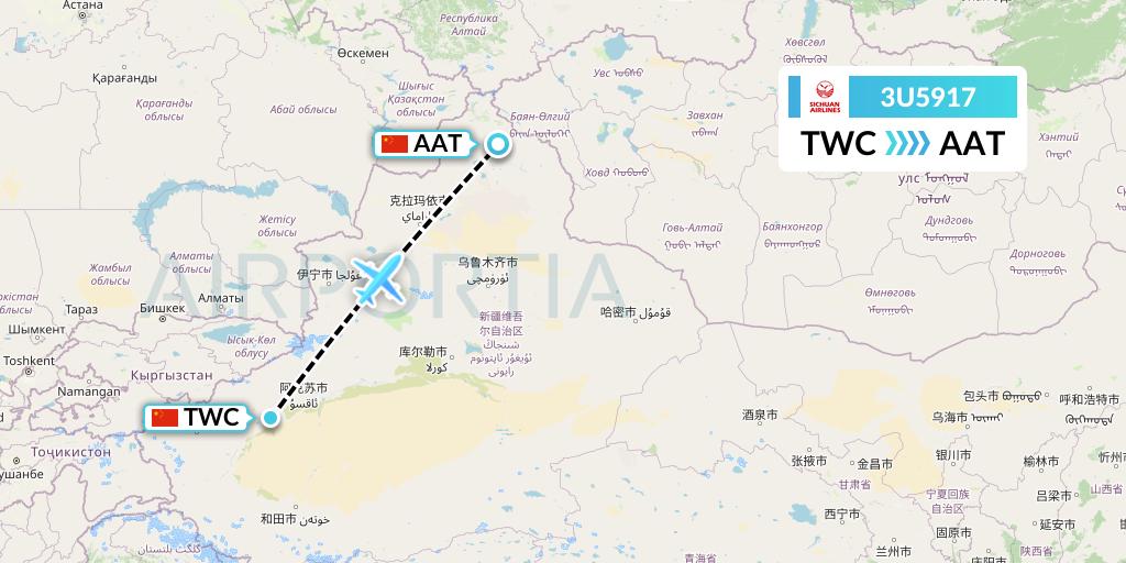 3U5917 Sichuan Airlines Flight Map: Kashgar to Altay