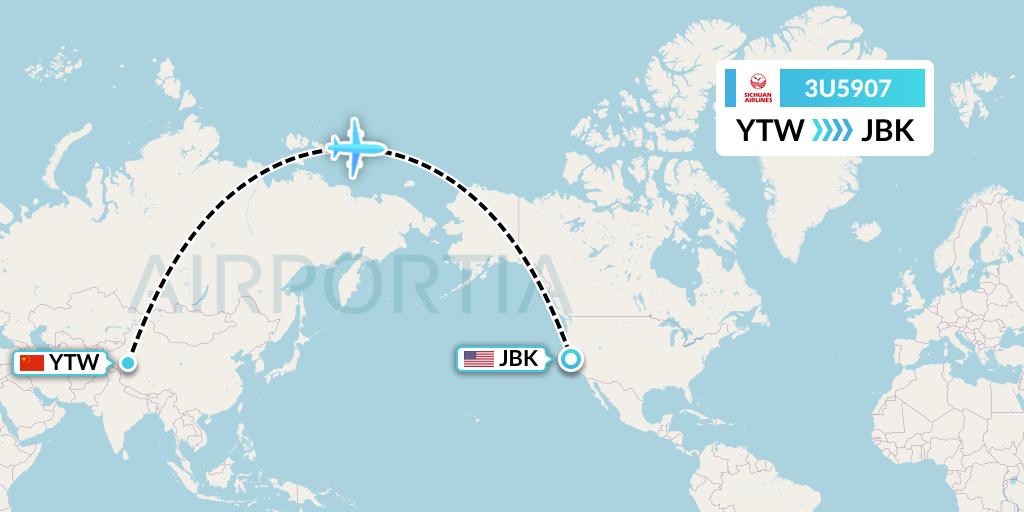 3U5907 Sichuan Airlines Flight Map: Xichang to Berkeley