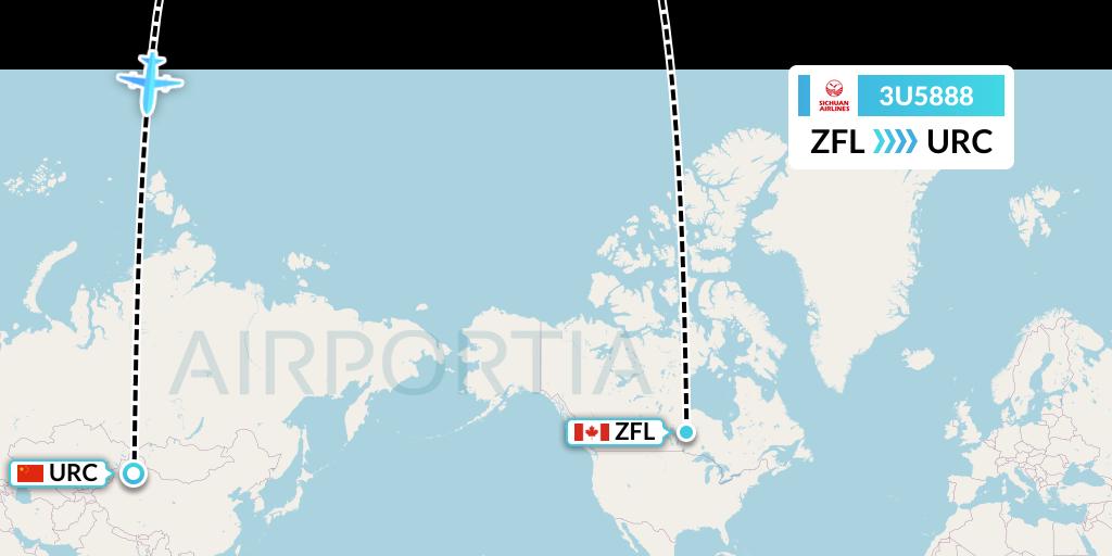 3U5888 Sichuan Airlines Flight Map: South Trout Lake to Urumqi