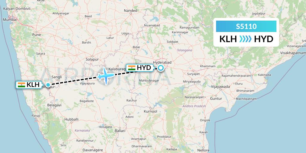 S5110 Star Air Flight Map: India to Hyderabad