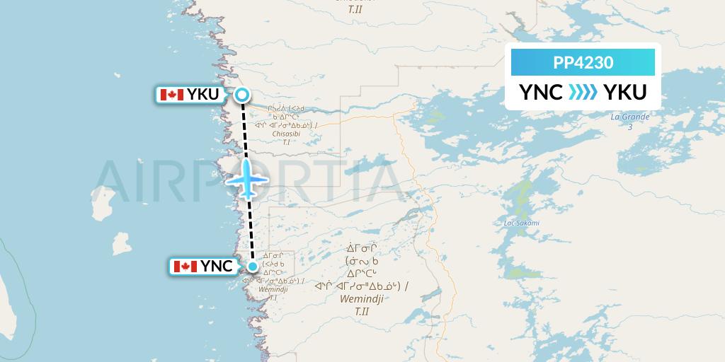 PP4230 Jet Aviation Business Jets Flight Map: Wemindji to Chisasibi
