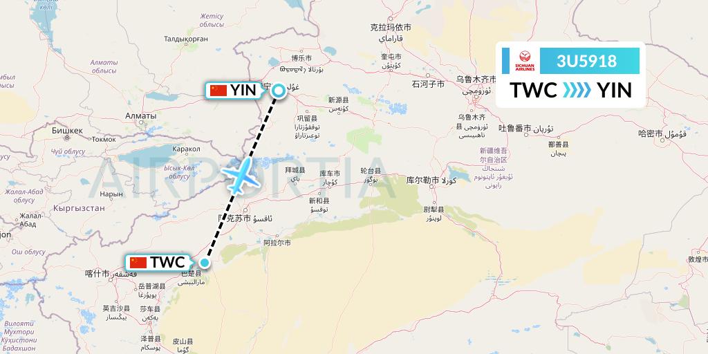 3U5918 Sichuan Airlines Flight Map: Kashgar to Yining