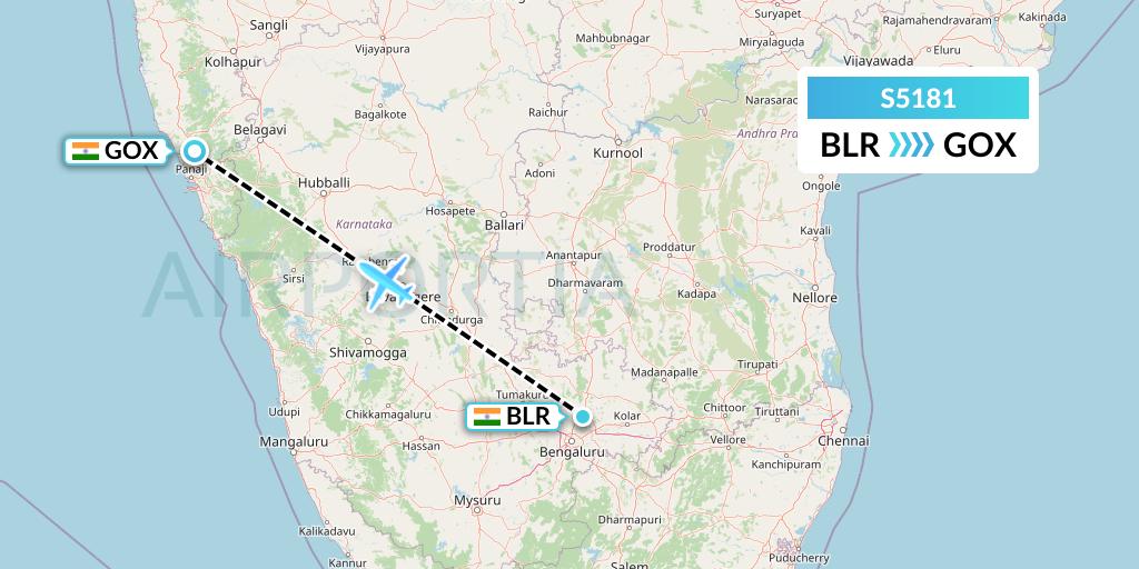 S5181 Star Air Flight Map: Bangalore to Goa