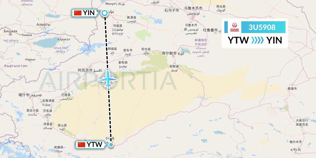 3U5908 Sichuan Airlines Flight Map: Xichang to Yining