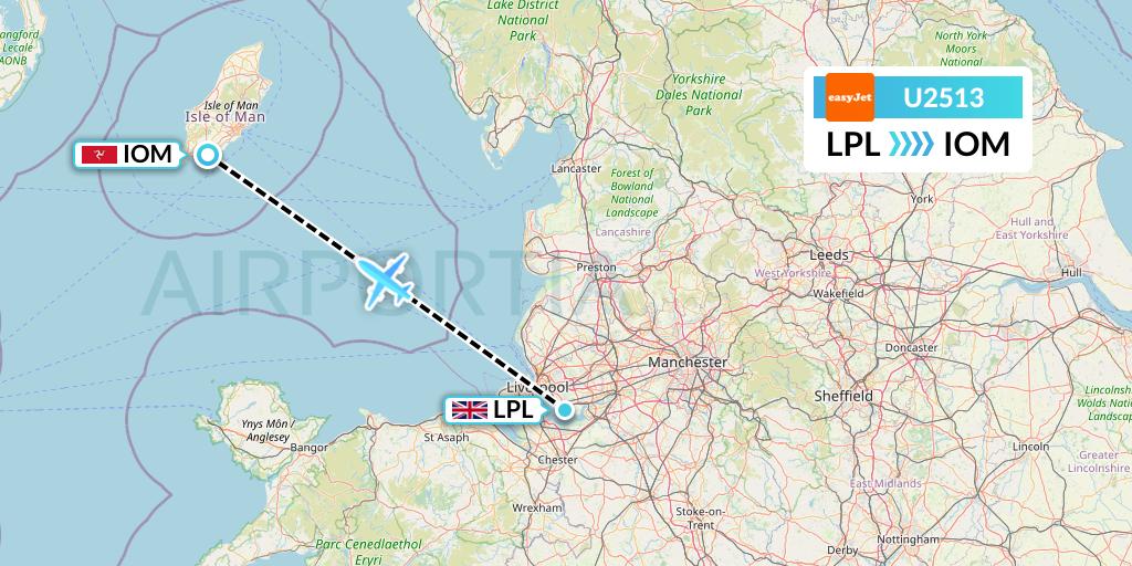 U2513 EasyJet Flight Map: Liverpool to Isle of Man