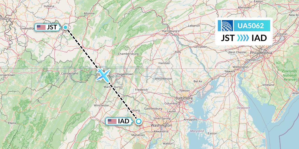 UA5062 United Airlines Flight Map: Johnstown to Washington