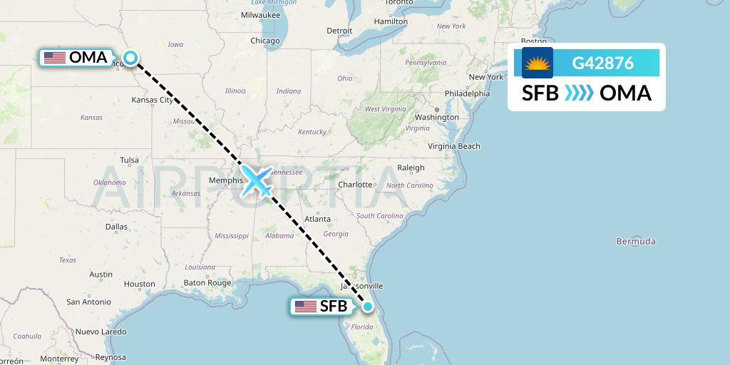 G42876 Allegiant Air Flight Map: Orlando to Omaha