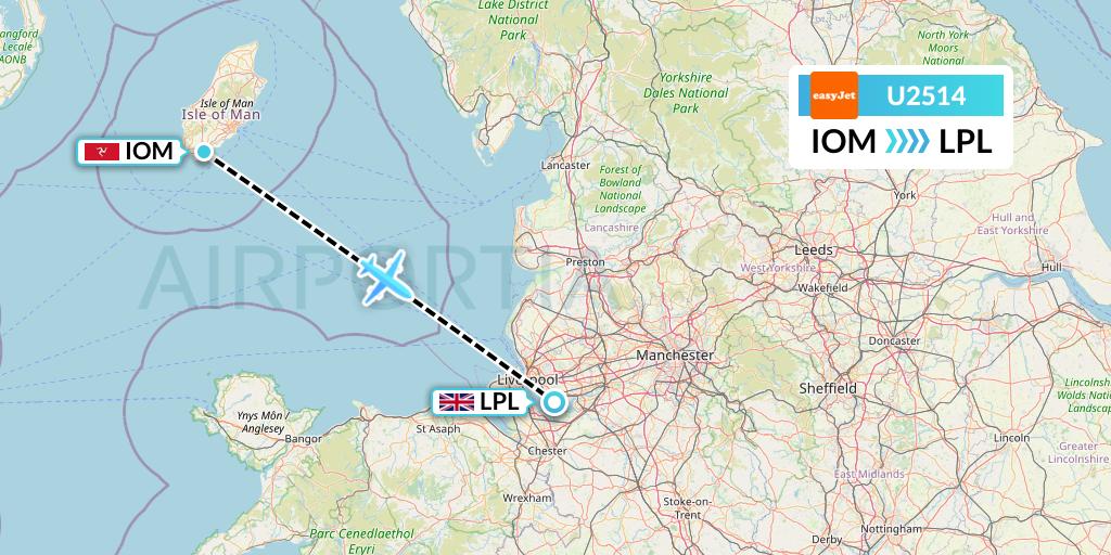 U2514 EasyJet Flight Map: Isle of Man to Liverpool