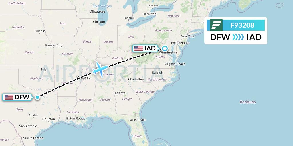 F93208 Frontier Airlines Flight Map: Dallas to Washington