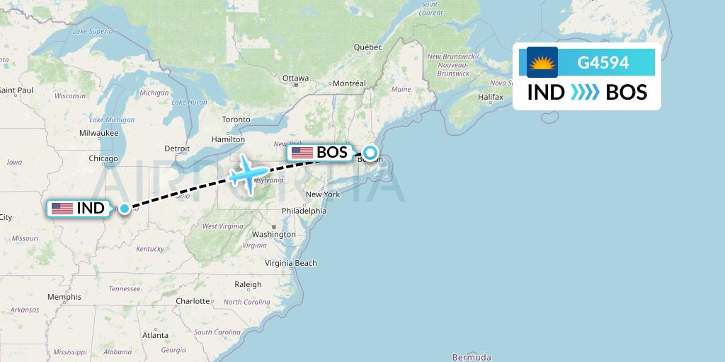 G4594 Allegiant Air Flight Map: Indianapolis to Boston