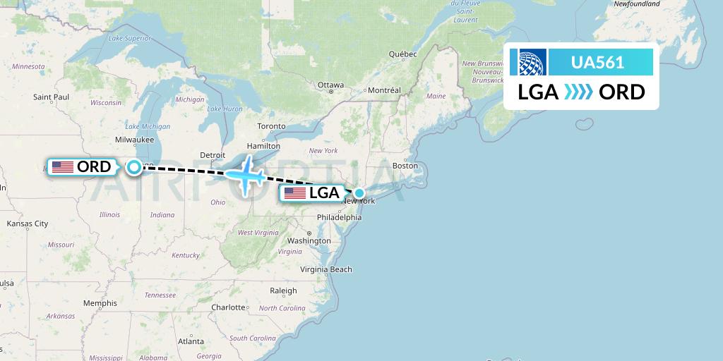 UA561 United Airlines Flight Map: New York to Chicago