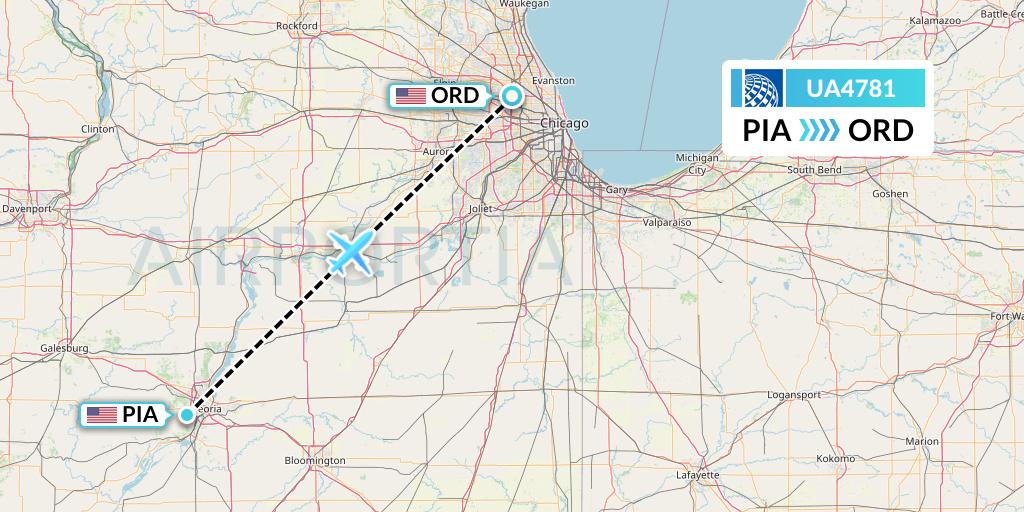 UA4781 United Airlines Flight Map: Peoria to Chicago