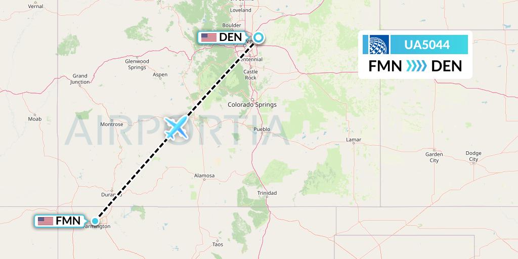 UA5044 United Airlines Flight Map: Farmington to Denver