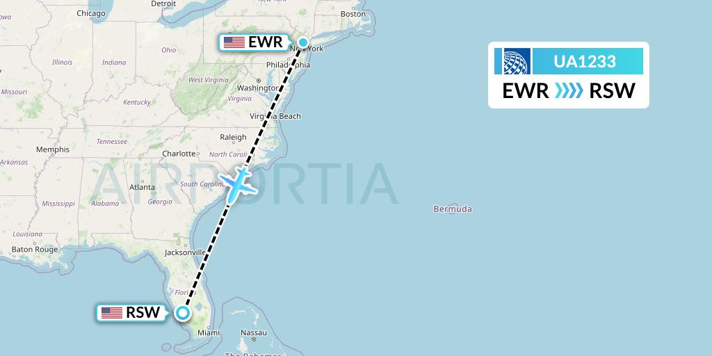 UA1233 United Airlines Flight Map: New York to Fort Myers