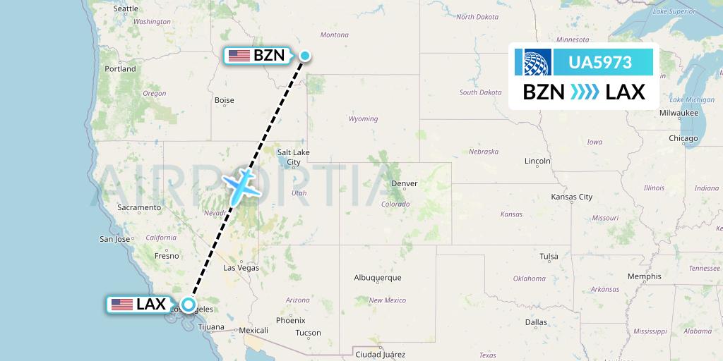 UA5973 United Airlines Flight Map: Bozeman to Los Angeles