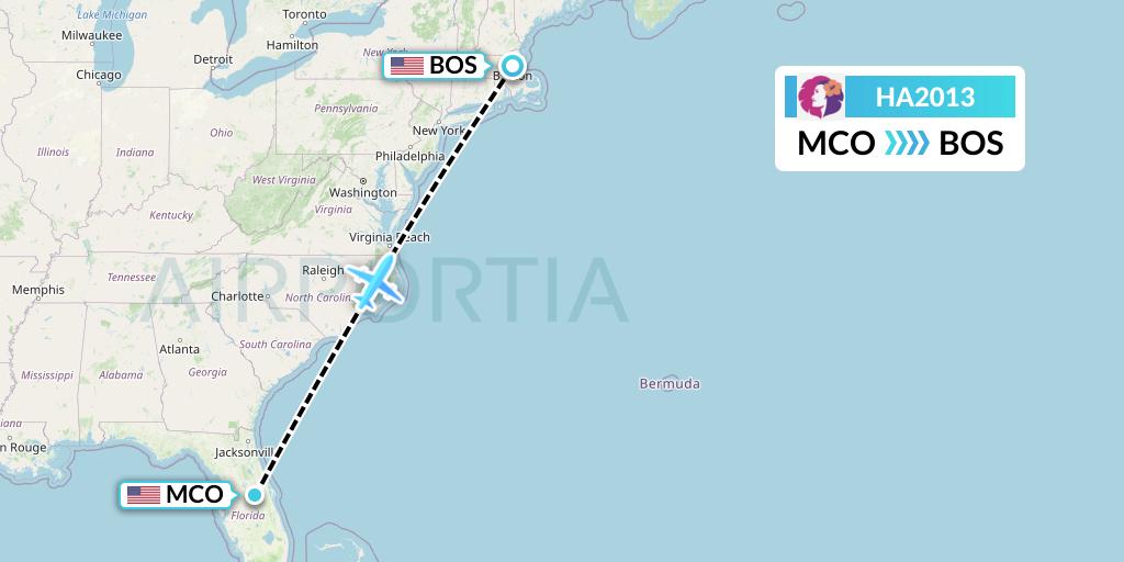 HA2013 Hawaiian Airlines Flight Map: Orlando to Boston