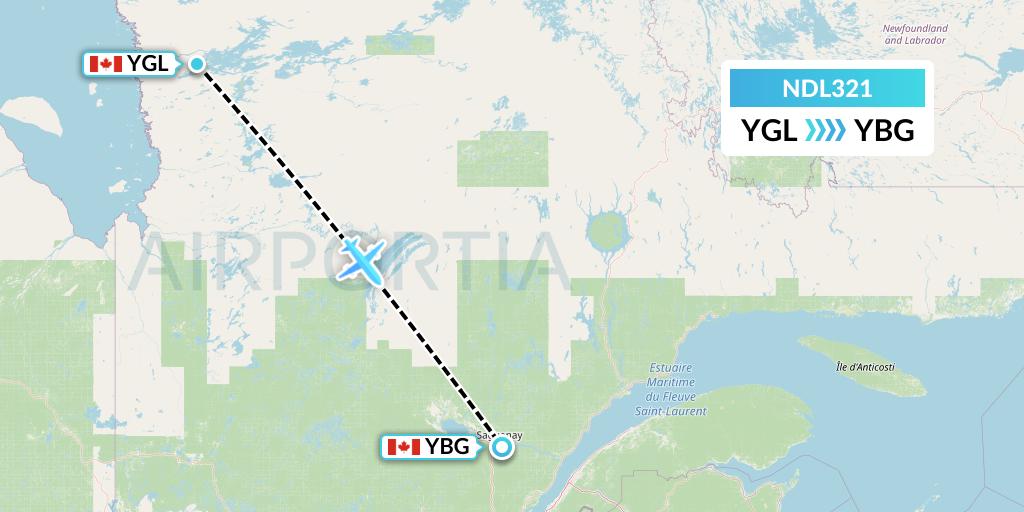 NDL321 Chrono Aviation Flight Map: La Grande Riviere to Saguenay