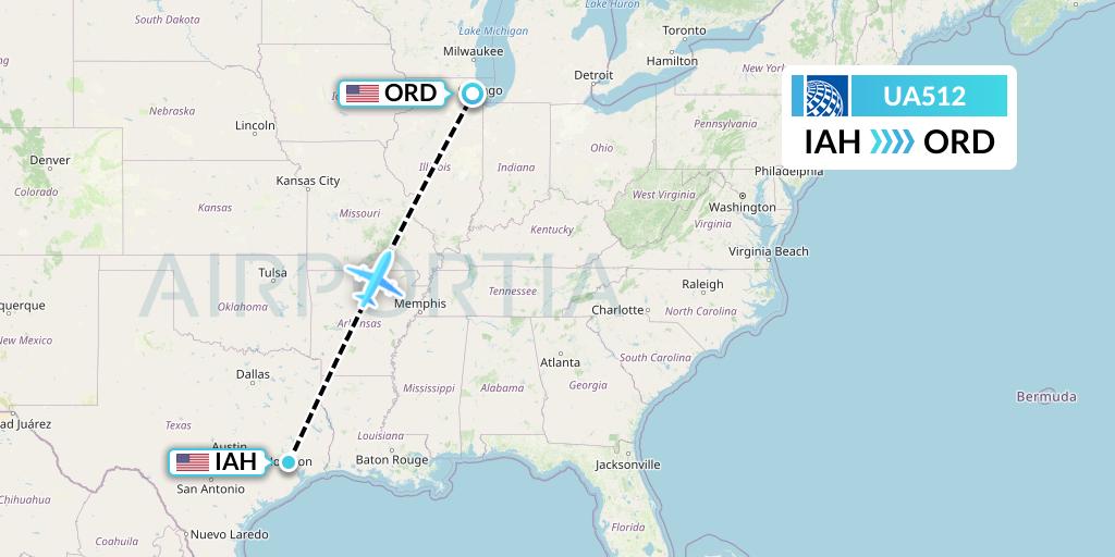UA512 United Airlines Flight Map: Houston to Chicago