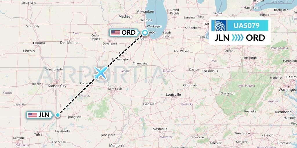 UA5079 United Airlines Flight Map: Joplin to Chicago