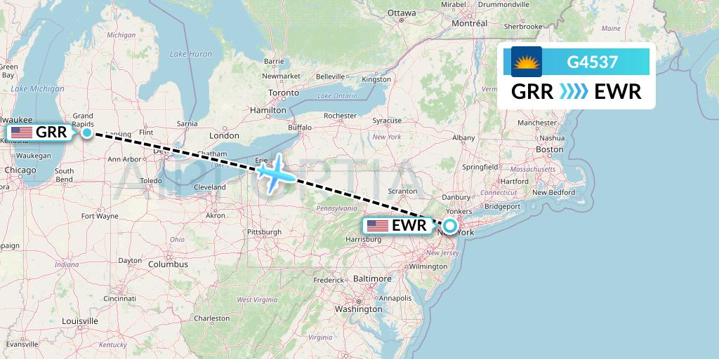 G4537 Allegiant Air Flight Map: Grand Rapids to New York