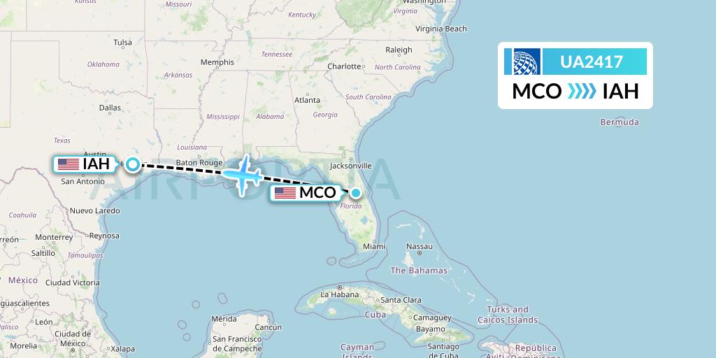 UA2417 United Airlines Flight Map: Orlando to Houston