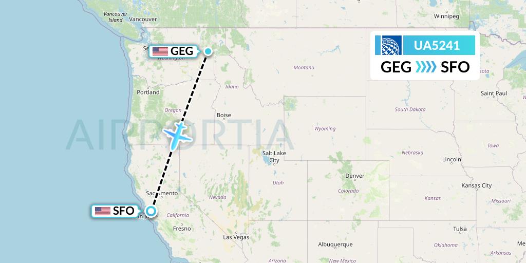 UA5241 United Airlines Flight Map: Spokane to San Francisco