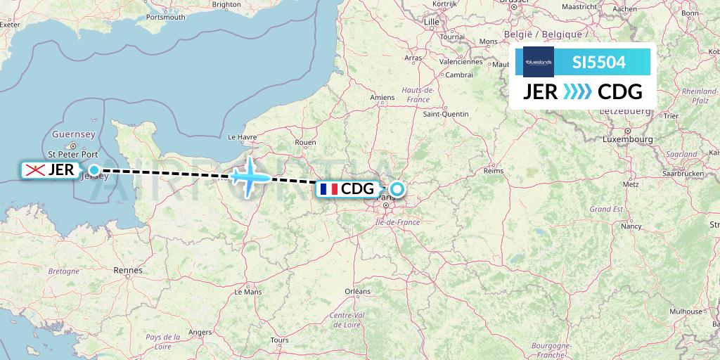 SI5504 Blue Islands Flight Map: Jersey to Paris