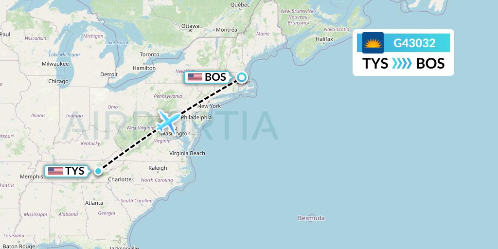 G43032 Allegiant Air Flight Map: Knoxville to Boston