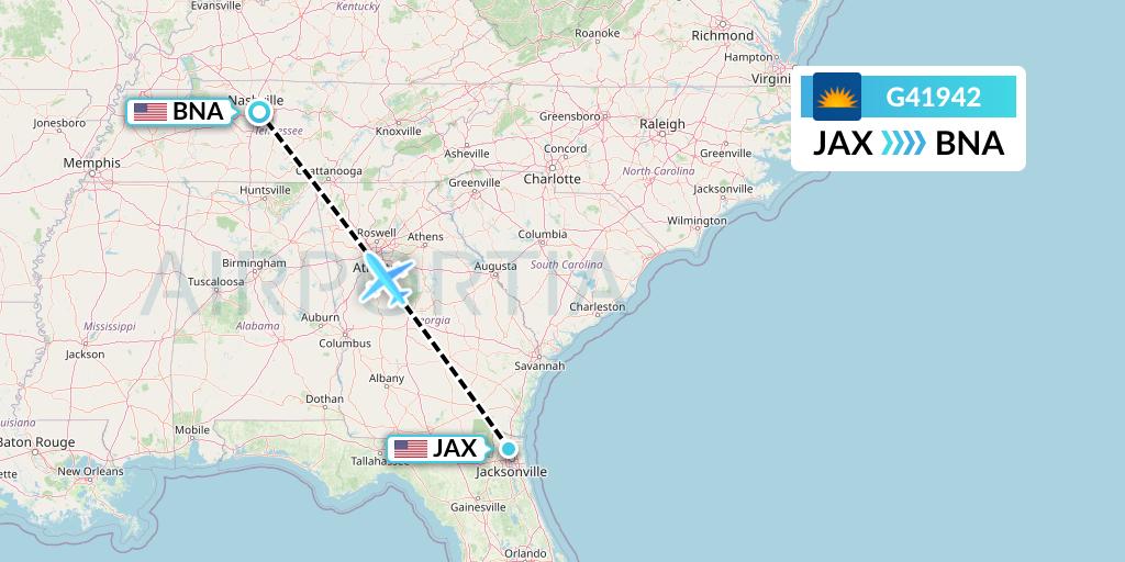 G41942 Allegiant Air Flight Map: Jacksonville to Nashville