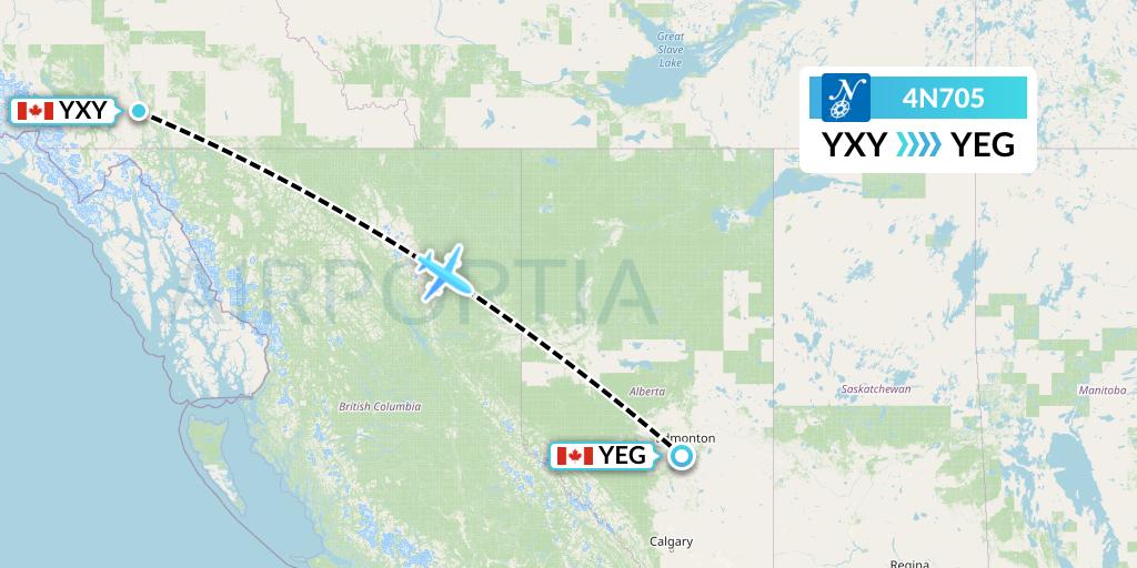 4N705 Air North Flight Map: Whitehorse to Edmonton