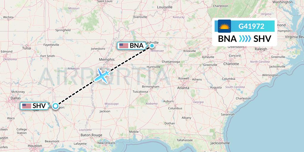 G41972 Allegiant Air Flight Map: Nashville to Shreveport