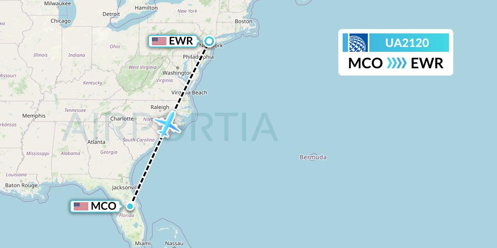 UA2120 United Airlines Flight Map: Orlando to New York