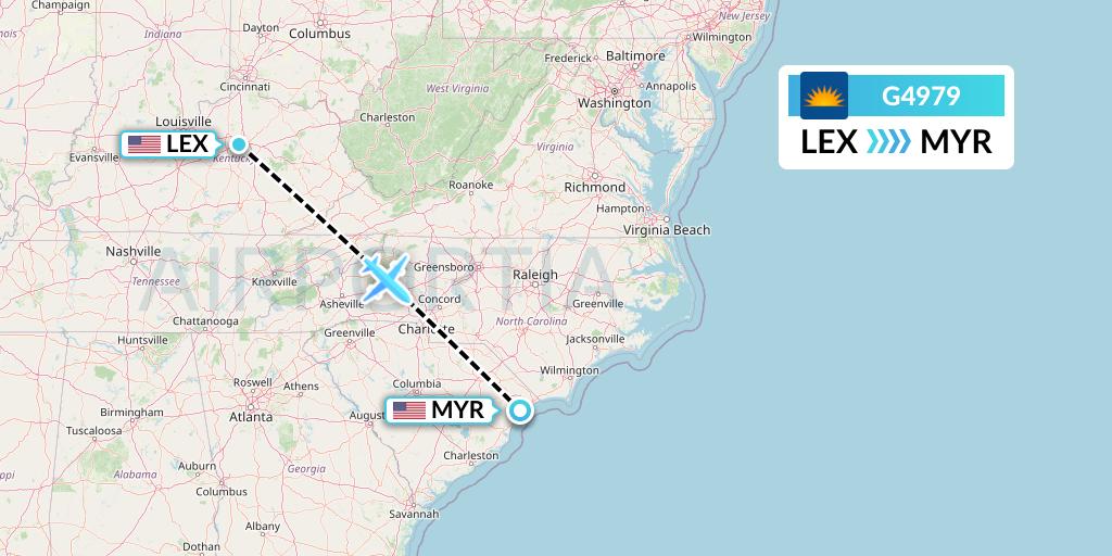 G4979 Allegiant Air Flight Map: Lexington to Myrtle Beach
