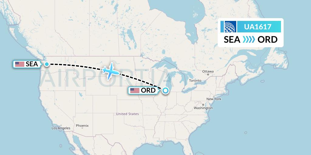 UA1617 United Airlines Flight Map: Seattle to Chicago