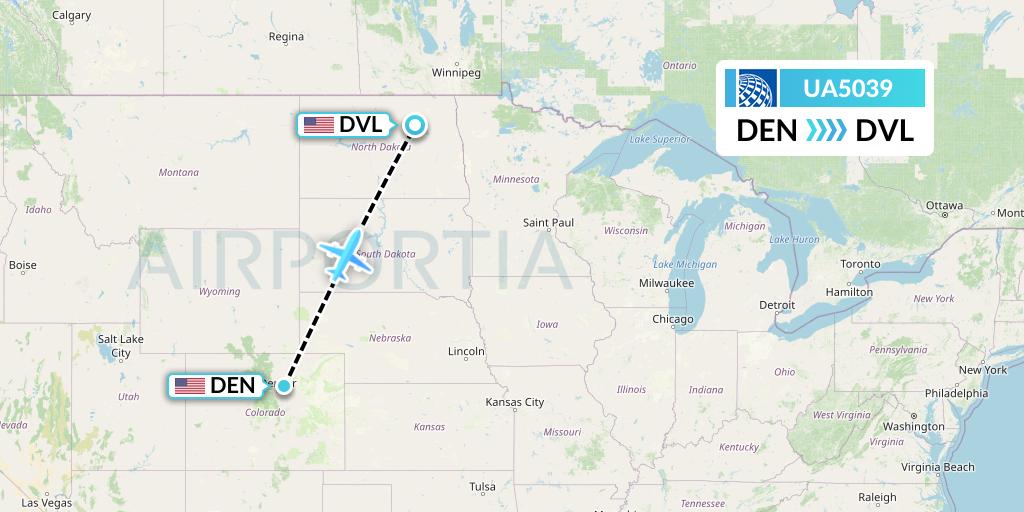 UA5039 United Airlines Flight Map: Denver to Devils Lake