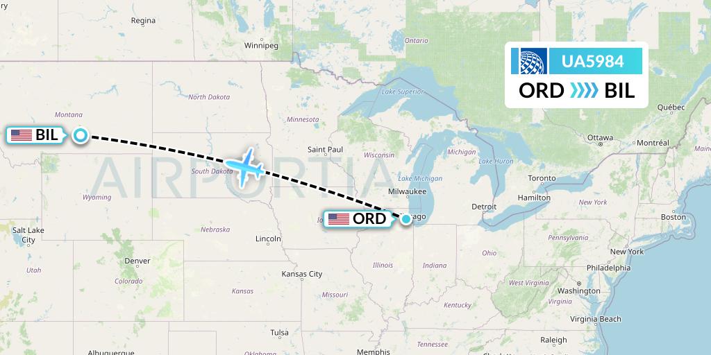 UA5984 United Airlines Flight Map: Chicago to Billings