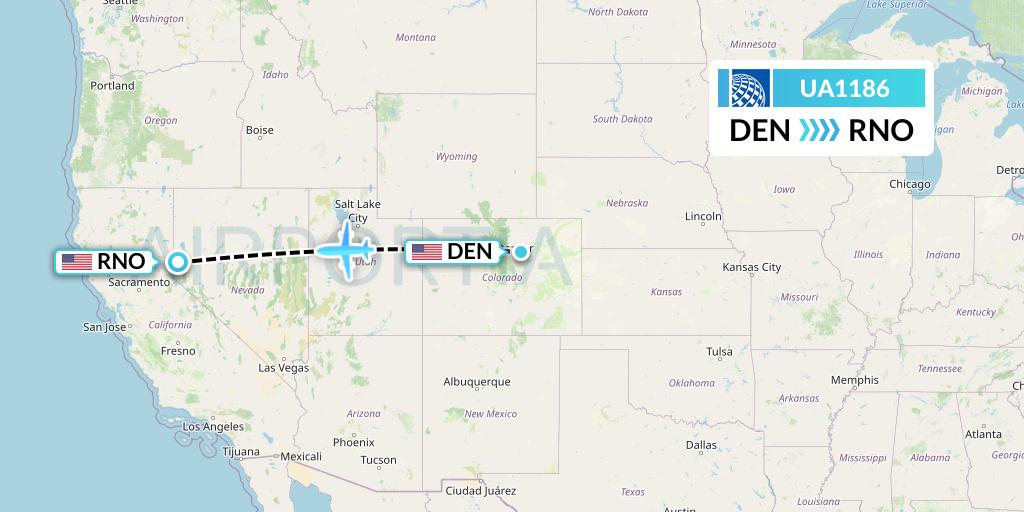 UA1186 United Airlines Flight Map: Denver to Reno