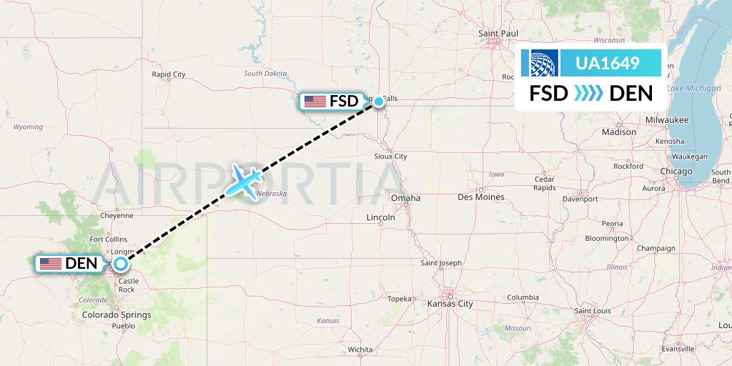 UA1649 United Airlines Flight Map: Sioux Falls to Denver