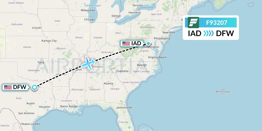 F93207 Frontier Airlines Flight Map: Washington to Dallas