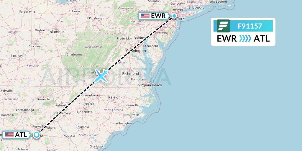 F91157 Frontier Airlines Flight Map: New York to Atlanta