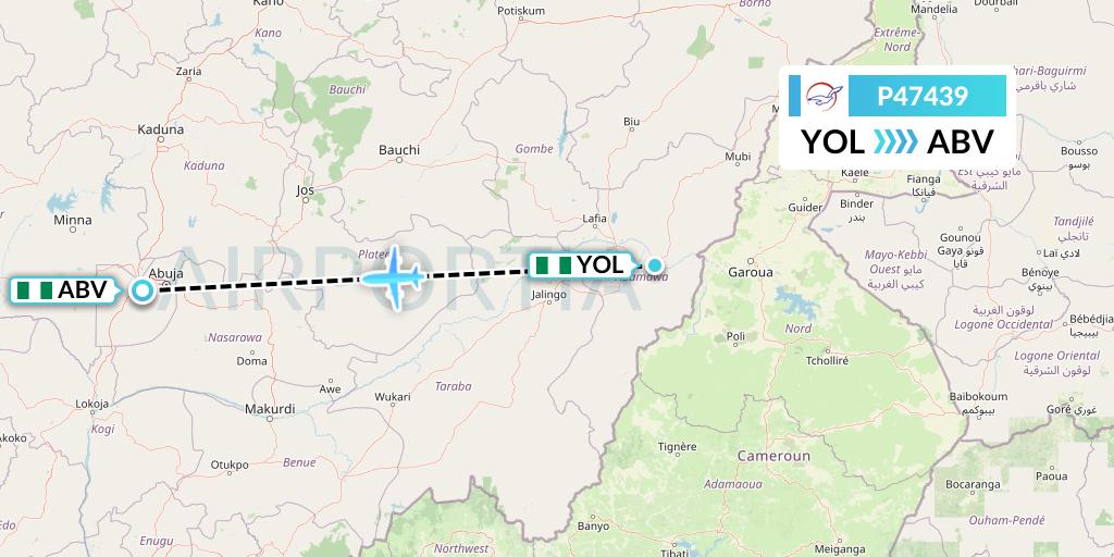 P47439 Air Peace Flight Map: Yola to Abuja