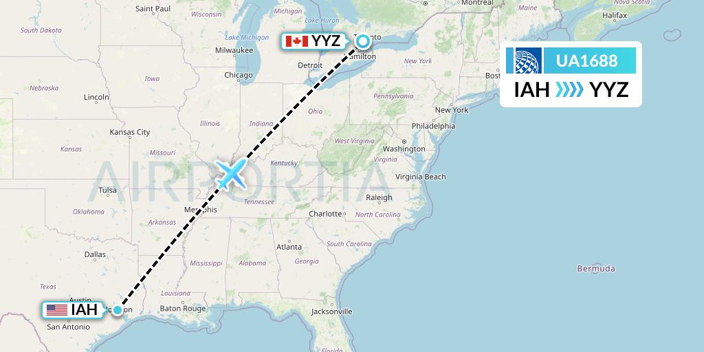 UA1688 United Airlines Flight Map: Houston to Toronto