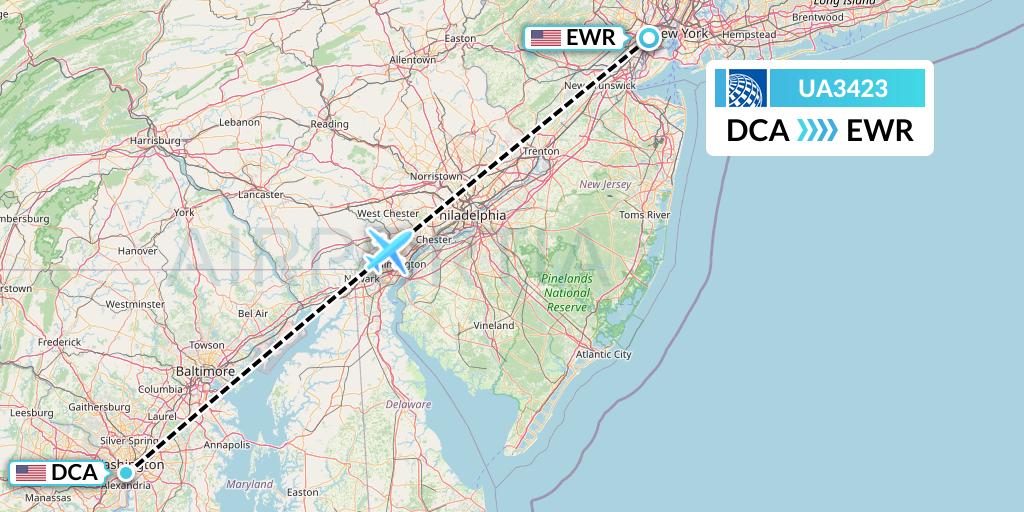 UA3423 United Airlines Flight Map: Washington to New York