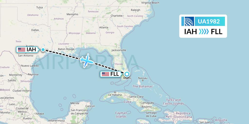 UA1982 United Airlines Flight Map: Houston to Fort Lauderdale