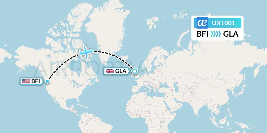 UX1001 Air Europa Flight Map: Seattle to Glasgow