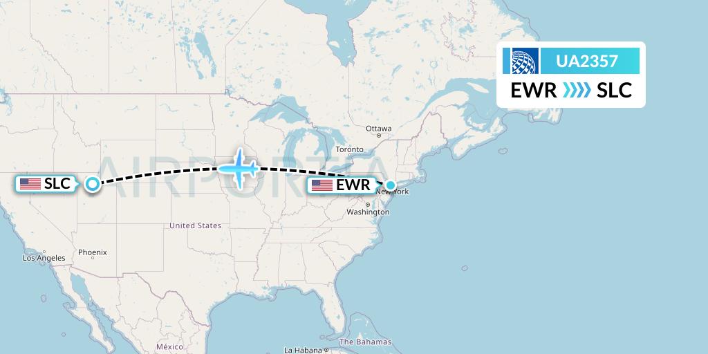 UA2357 United Airlines Flight Map: New York to Salt Lake City