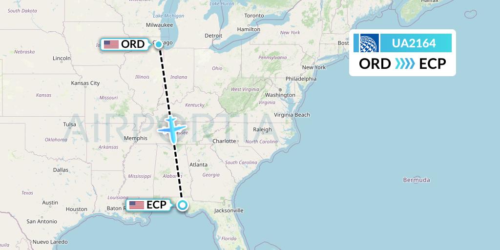 UA2164 United Airlines Flight Map: Chicago to Panama City